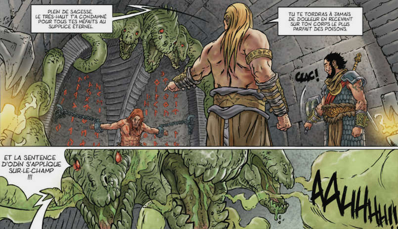 Châtiment de Loki dans la bande dessinée Loki de Dobbs et Loirat